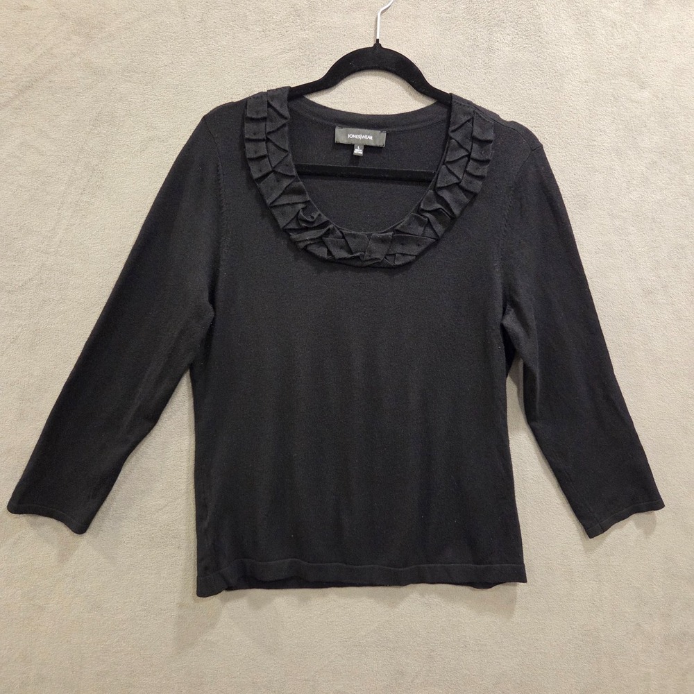 Jones Wear Ruffled Neck Sweater Women's Size‎ Large Coquette Office Casual